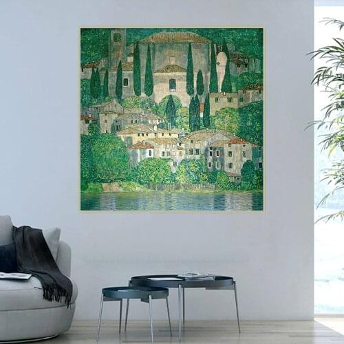 Citon Gustav Klimt《Church In Cassone》Canvas Art Oil Painting Famous Artwork Poster Picture Wall Decor Home Interior Decoration