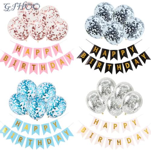 Happy birthday party decoration banner fishtail flag Pink Blue rose gold 12‘’confetti latex balloon baby shower party supplies