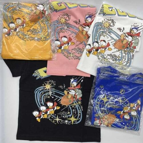 Kids White T-shirt Disney Clothing For Boy Blue Tee Top Cute Donald Duck Short-Sleeves tshirt Girl Black Tee Summer Clothing