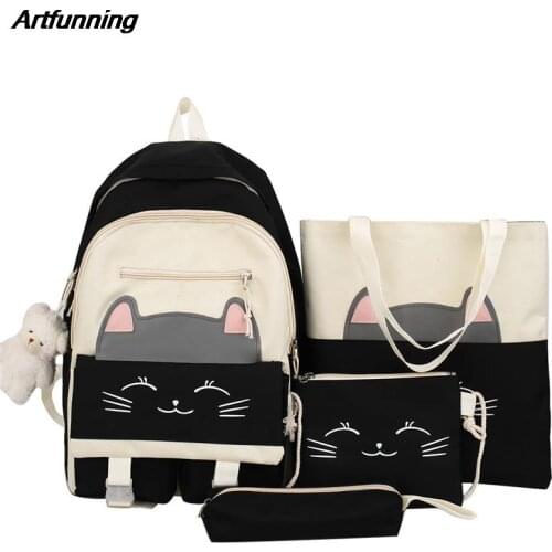 Artfunning Children School Bags large capacity Bag for teenagers girls waterproof backpacks kids schoolbags mochilas 4 set