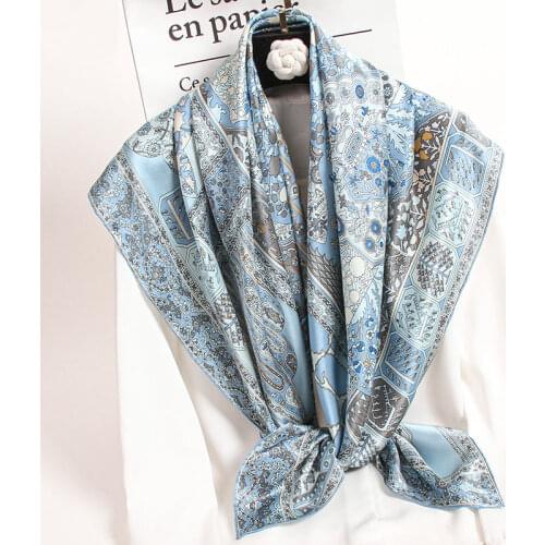 Women 100% Real Silk Square Scarf 110*110cm New Brand Bandana for Ladies Green Printed Wraps,Shawls Hangzhou Silk Scarves Square
