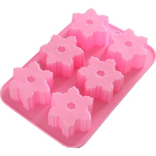Food Silicone Cake Mold DIY 3D 6 Cavity Snowflakes Fondant Chocolate Ice Tray Mould Ice Cream Mousse Handmade Soap Maker Mold