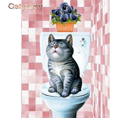 GATYZTORY Toilet Kitten DIY Oil Painting By Numbers Kits Acrylic Paint On Canvas Home Decor For Unique Gift Wall Art Picture Art
