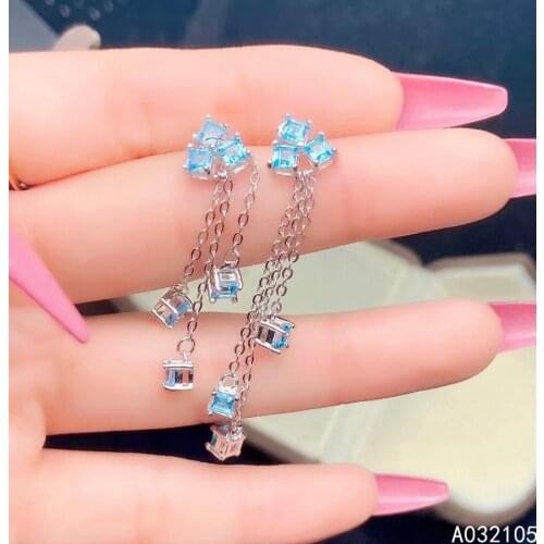 KJJEAXCMY fine jewelry 925 sterling silver inlaid natural Sky blue topaz women trendy fashion tassels gem eardrop earrings suppo