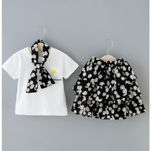 Halilo Summer Girls Boutique Outfits Short Sleeve Tops + Floral Skirt 2pcs Children Clothing Fashion Baby Girl Clothes Set