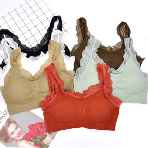 Lace Underwear Solid Bra Lingerie Breathable Bralette Padded Brassiere Women Bra Top Wireless Fitness Sexy Vest 2021 New Tops