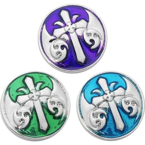 KZ3248 Fashion Round Colorful Rhinestone Cross 20MM Metal snap buttons for DIY snap jewelry charms wholesale