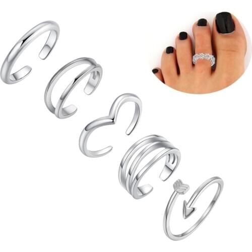 Love & Annie 5pcs Summer Beach Knuckle Foot Ring Set Open Toe Rings for Women Girls Finger Ring Adjustable Jewellery Gifts