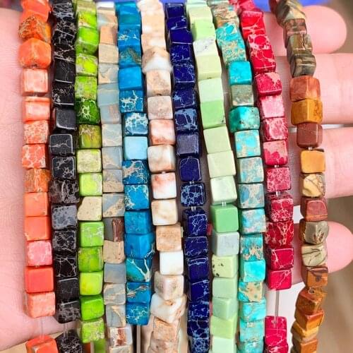 Natural Sea Sediment Turquoises Imperial Jaspers Snakeskin 4x4mm Square Spacer Beads For Jewelry Making Diy Bracelet Necklace