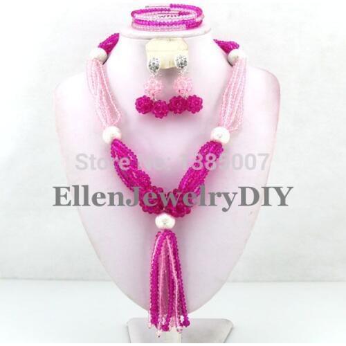 New Arrival nigerian wedding bridal Crystal Beads Necklace Set African style African Crystal Beads Jewelry Set W7366