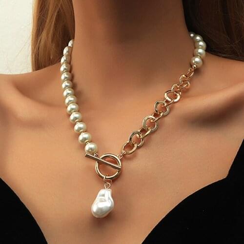 ORNAPEADIA 2021 New Fashion Necklace for Women Irregular Chain Personality Simple Pearl Pendant Clavicle Necklace Wholesale