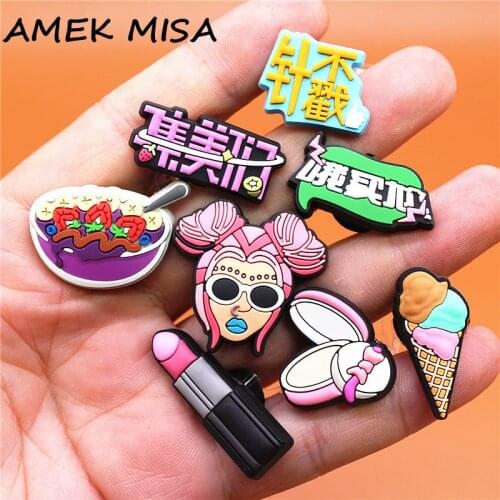 Dropshipping 1pcs Cute Pink lipstick PVC Shoe Charms Punk Girl Accessories Rouge Powder Decorations fit Croc Bracelet Kids Gifts