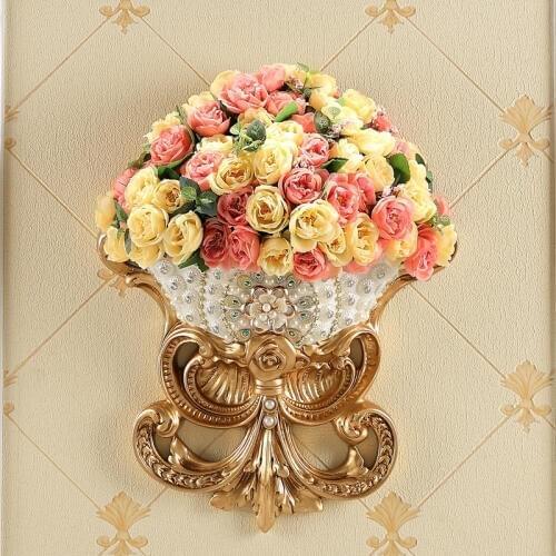 Luxury Diamond Wall Hanging Resin Vases Artificial Flowers Pot Crafts Home Livingroom TV Background Mural Ornaments Decoration