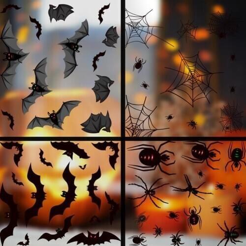 1 Set Halloween Bat Spider Shape Removable Window Mirror Sticker Wall Decal Home Festival Theme Party Decor
