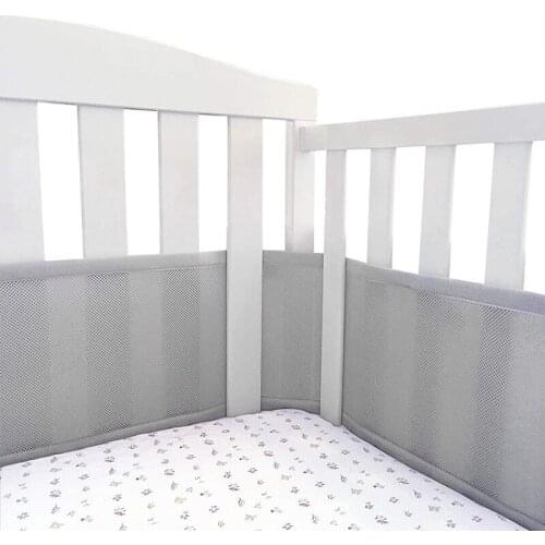Grey Mesh Crib Liner Breathable Crib Bumper For Standard Kids Crib Full-Size Wieg Ademend Mesh Bed Bumper Soild Color