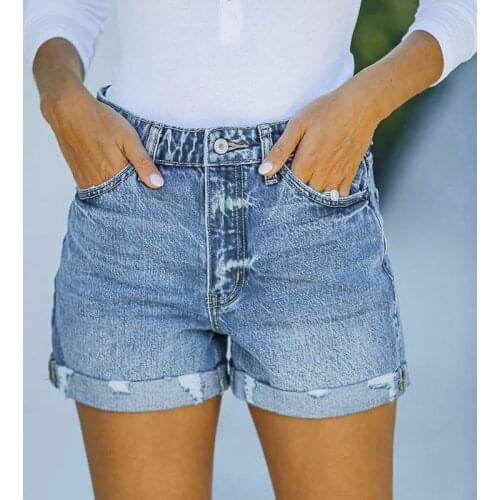 DIFIUPA Womens Shorts Women High Waist Straight Denim Mom Pants Baggy Jeans Women Washed Blue Casual Female Cotton Booty Shorts