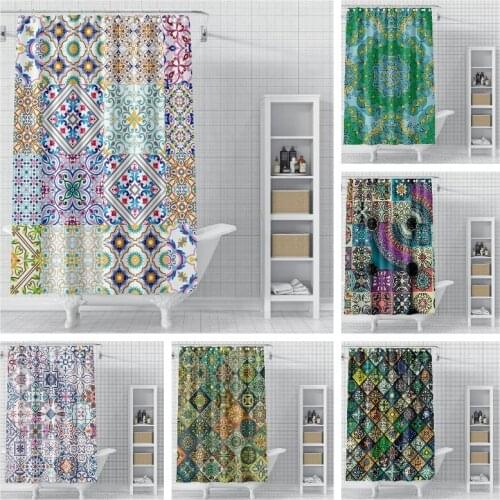 Bohemian Shower Curtain Geometric Pattern Waterproof Curtains Durable Eco-friendy Polyseter Bathtub Bathing Decor With Hooks