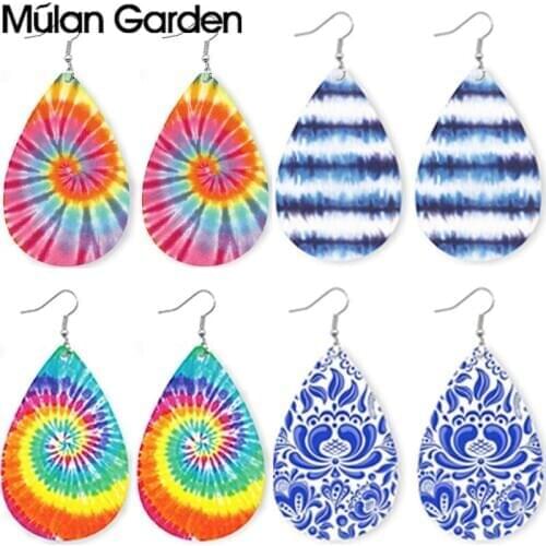 Blue and White Christmas Earrings for Women Ethnic Chinese Style Statement Tie-dye Leather Earrings Fashion Jewelry Girl Gift