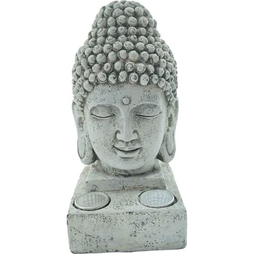 Head Buddha Figurine Vintage Solar Powered Bodhisattva Sculpture Statue Handcrafted Office Desktop Study 10x8x17.5cm