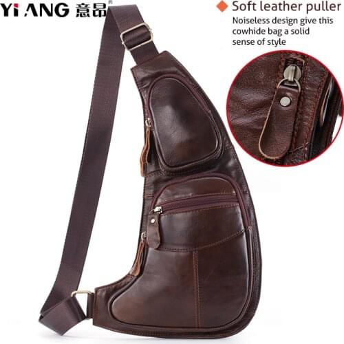 YIANG High Quality Men Single Chest Back Day Pack Motorcycle Bag Genuine Leather Casual Cross Body Messenger Shoulder Travel Bag