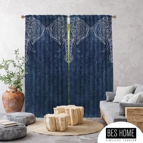 Tasikmalaya, Mandala Patterned Elephant,Navy Blue,Window Curtain 2 panels,Blackout,Room Darkering, made to order