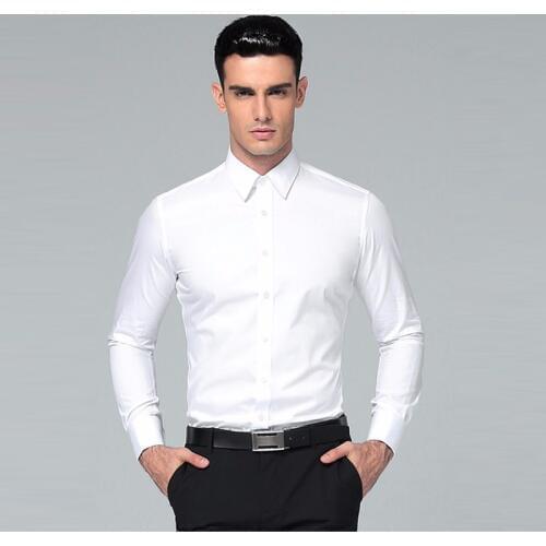 2020 Brands New High Quality Mens Long Sleeve Business Suits Shirts Solid Black Regular Fit Dress Camisa Masculina