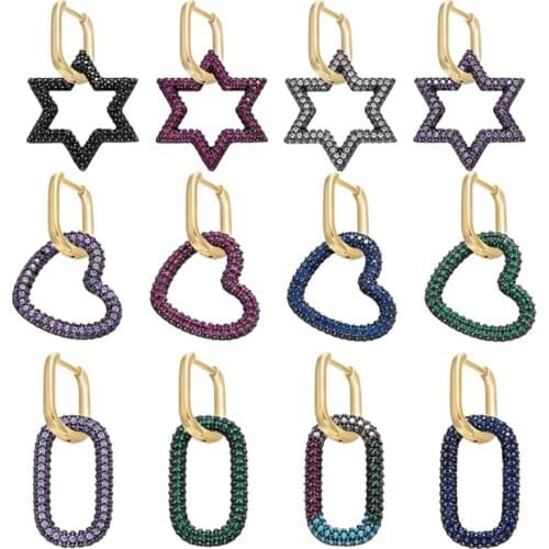 ZHUKOU NEW 1 piece Small Hoop Earrings Black color women drop earrings star/heart/rectangle hoop earrings fashion Jewelry VE151