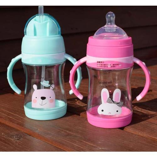 1Set Baby Trainer Cup 350ml Newborn Baby Milk Bottle Straw Nipple Cup Kids Children Baby Feeding Drinking Water Cup 2 Use