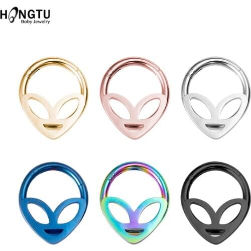 1PC Sexy Sugical Steel Alien Nose Ring Hoop Septum Jewelry Hinged Clicker Segment 16g 8mm Nose Septum Piercing Cartilage Earring