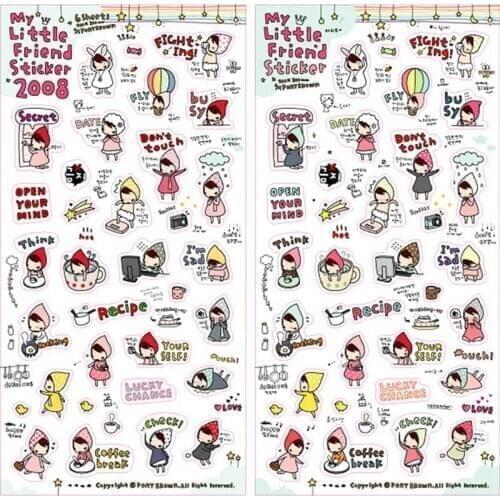 6 sheets DIY Cute Cartoon My little friend Paper Sticker for Scrapbooking Diary Kawaii Planner Memo Stickers Stationery Students