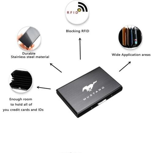 Anti-Scan RFID Aluminum Metal Credit Card Holder Slim Blocking Protection Holder For Ford Mustang GT SHELBY Auto Accessories