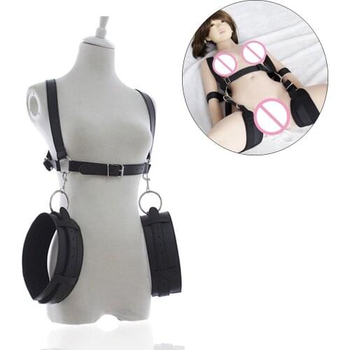Manyjoy BDSM Bondage Nylon/PU leather Thigh Sling Spreader Leg Open Restraint Harness with Handcuffs Sex Position Aid Sex Toys