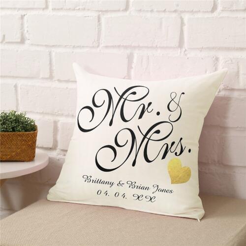 Custom Name Throw Pillow Case Mr & Mrs Anniversary Decorative Cushion Covers Pillowcase Personalized Wedding Birthday Gifts