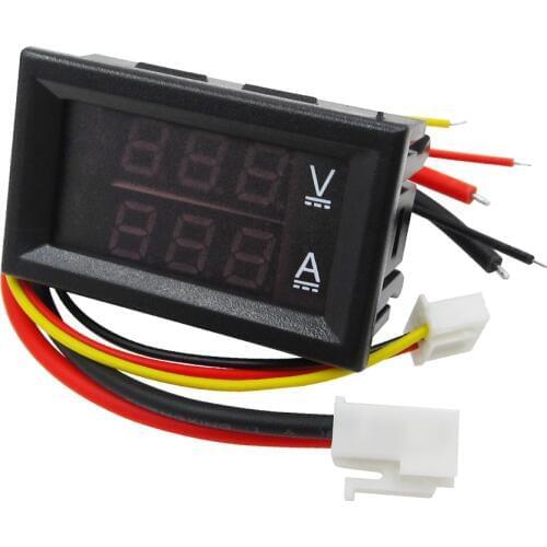 DC 0-100V 10A Digital Voltmeter Ammeter Dual Display Voltage Detector Current Meter Panel Amp Volt Gauge 0.28" Red Blue LED