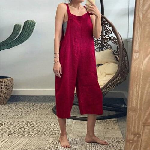 EaseHut Plus Size 3XL Women Cotton Jumpsuit Pocket Wide Leg Rompers Strappy Dungaree Bib Overalls Casual Loose Solid Playsuit