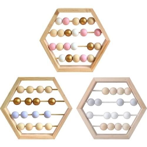 Creative Wooden Hexagon Abacus Beads Desktop Ornaments Wood Home Desk Craft Work 37MF