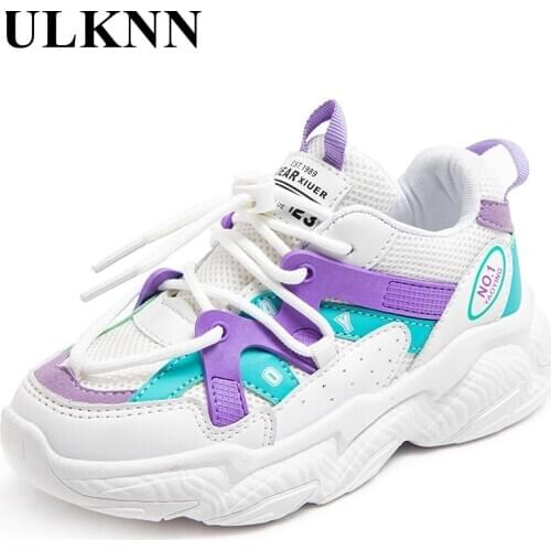 ULKNN Girls' Sneakers 2021 Spring Fashion Soft-soled Childrens Middle-aged Kids Students Mesh Shoes White Sport Running Shoe