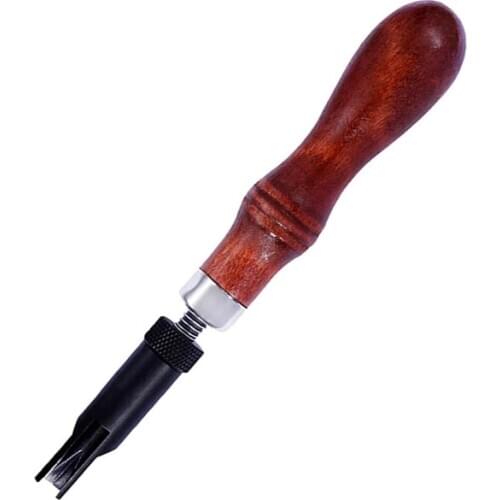 LMDZ Adjustable Wood Handle Durable V Type Push Grooving Device Handle Groover Craft Gouge Tools Leather Craft Tools