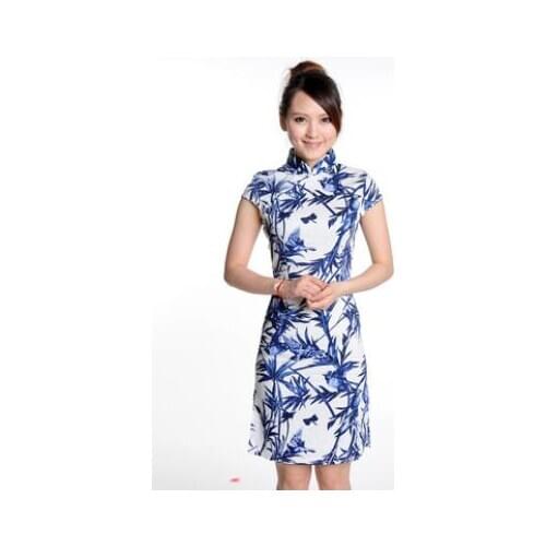 1pcs/lot Chinese style woman casual summer linen cheongsam lady fashion short sleeve print retro qipao