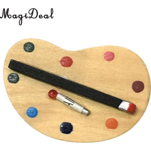 MagiDeal Colorful 1Set 1/12 Scale Dolls House Miniature Artist Paint Palette&Brush for School Classroom Painting Kids Play Toy