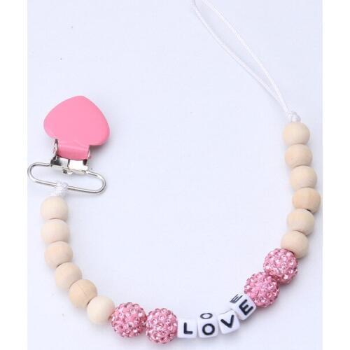 Cute Soother Round Wood Beads Love Heart Baby Pacifier Clips Chains Toddler Boy Girl Nipple Chain Holder Clip For Baby Teething