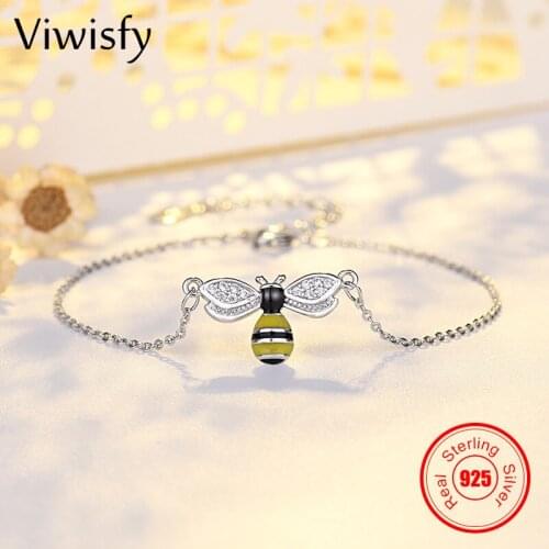 Viwisfy Cute Bee Charm Bracelet For Women Real 925 Sterling Silver Adjustable Length Chain Bangles Gift Girl VW21434