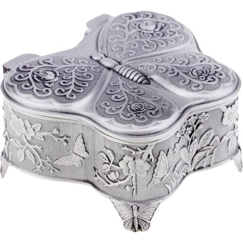 3D Embossed Flowers Musical Box Lovely Vintage Butterfly Design Home Ornament