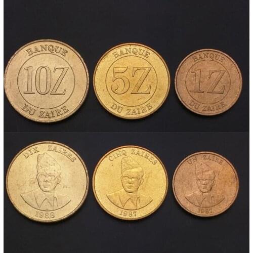 Zaire Democratic Republic Congo Set 3 Pieces Coins Old Original Coin Collectible Edition Real Rare Commemorative Random Year