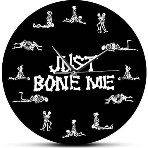 Just Bone Me Bachelorette Adult Sex Positions Wall Watch Silent Movement Funny Romantic Skeletons Karma Sutra Wall Clock