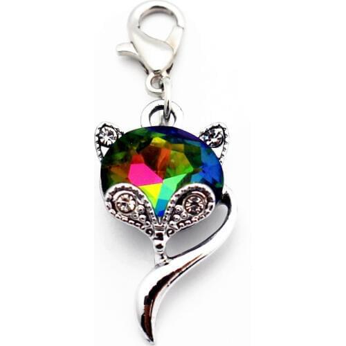 Newest 20pcs/lot Colorful Animal Fox Rhinestone Dangle Charms Lobster Clasp Charms Fit Women Fashion Bracelet DIY Jewelry