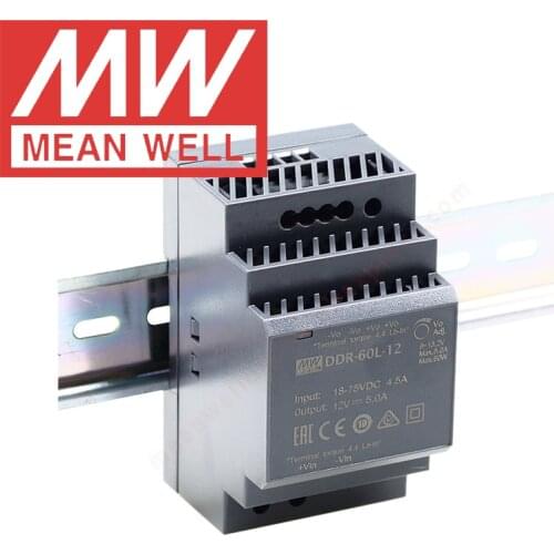 Original Mean Well DDR-60L-5 Din Rail Type DC-DC Converter meanwell 5V/12A/60W DC to DC Power Supply 18-75Vdc input