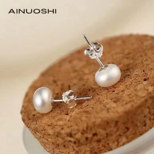 AINUOSHI 925 Silver Natural Pearl Basic Earrings for Women Engagement Wedding Graceful Accessories Female Fashion Stud Earrings