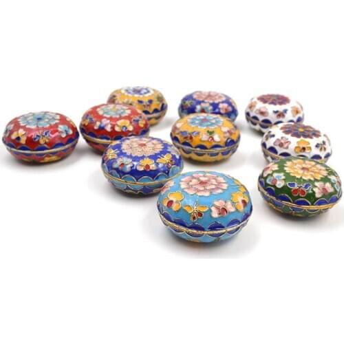 Jewelry Box Vintage Chinese Style Floral Pattern Enamel Cloisonne Jewelry Box for Small Ring Earring Storage Box Random Color