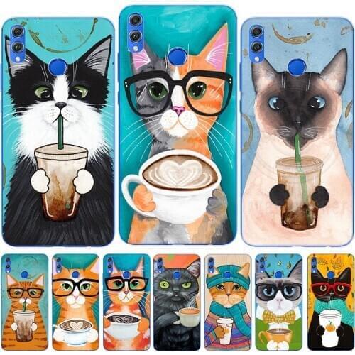 Silicone Case For Huawei Mate 30 20 Lite Pro Honor 10 20 Lite Pro 10i 8X 9X Latte Coffee Milk Drink Bottle Cat Soft Phone Cover